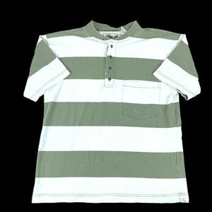 Tomato Mens Tshirt Striped Green White Button Med